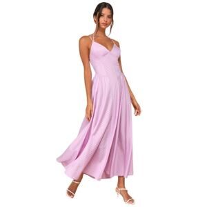 Lulus Lilac Purple Immaculate Perfection Striped Double Strap Midi Dress